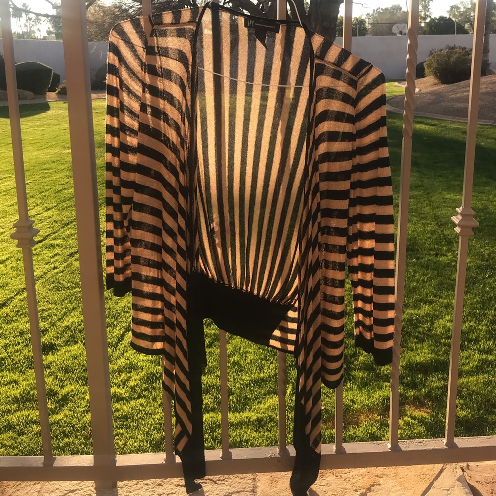 Black/Tan Sweater Cardigan W\ Tie Front